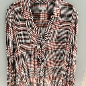 J. Jill Pink and Black Plaid Button Down Shirt